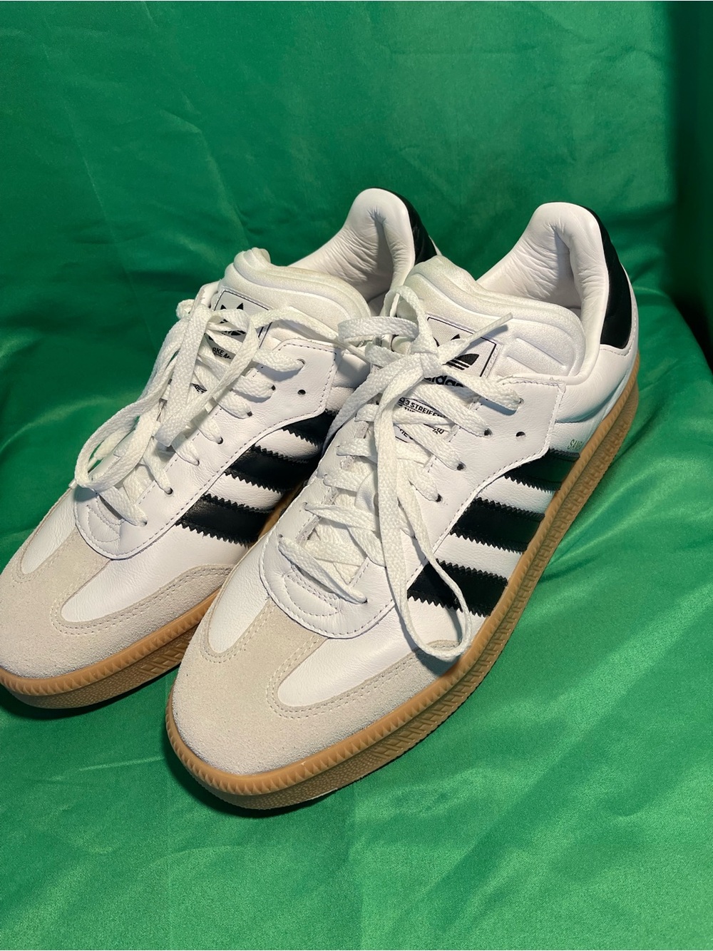 adidas White & Black Leather Low-Top Sneakers with Gum Sole